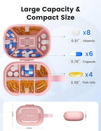 Travel Pill Organizer, Daily Pill Box 8-10 Compartments Adjustable, 7 Day Weekly Label Small Pill Case, Portable Medicine Container Moisture Proof Dry Vitamin Supplement for Pocket Purse-Blue