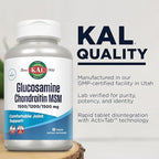 KAL Glucosamine Chondroitin MSM, Joint Support Supplement for Women and Men, 1500mg Glucosamine Sulfate, 1200mg Chondroitin, 1500mg MSM, Rapid Disintegration, 60-Day Guarantee, 30 Servings, 90 Tablets