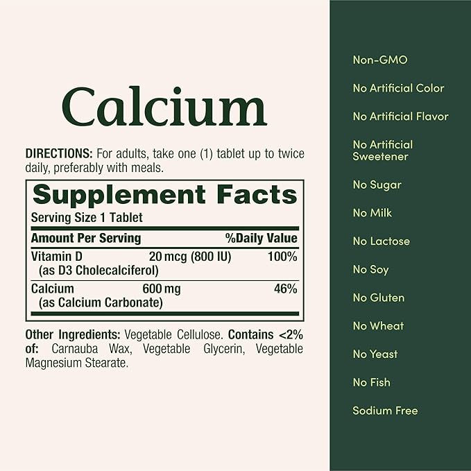 Nature's Bounty Calcium Carbonate & Vitamin D, Supports Immune Health & Bone Health, 600mg Calcium & 800IU Vitamin D3, 250 Tablets