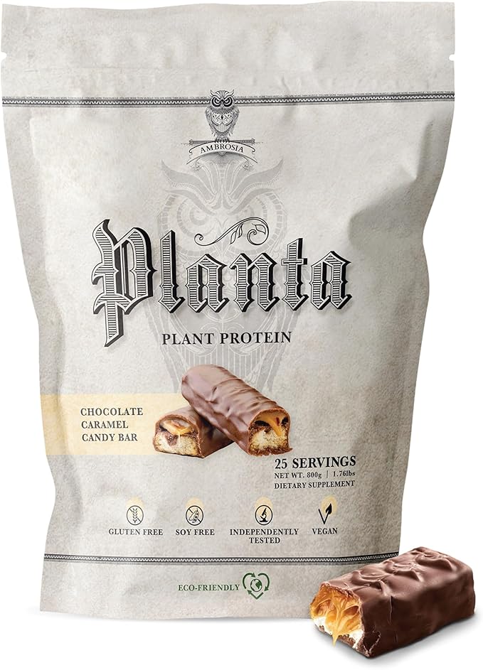 Ambrosia Planta - Plant-Based Protein Powder 20g | Dairy Free Vegan Protein Powder with BCAA Amino Acids | Keto-Friendly, No Added Sugar | 25 Servings | Candy Bar