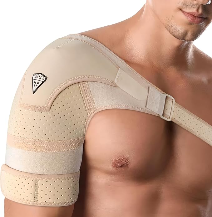 FIGHTECH Shoulder Brace for Torn Rotator Cuff | Pain Relief, Support and Compression Sleeve Wrap Stability Recovery Fits Left Right Arm, Men & Women (Nude), Large/X-Large (Pack of 1)