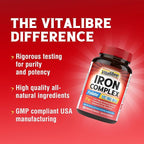 Iron Supplement for Women & Men, with Vitamins C, B6, B12 & Folate for Iron Deficiency, Blood Building & Energy Support, Stomach Friendly, Better Absorption, Non-GMO, No Gluten, 60 Vegan Caps