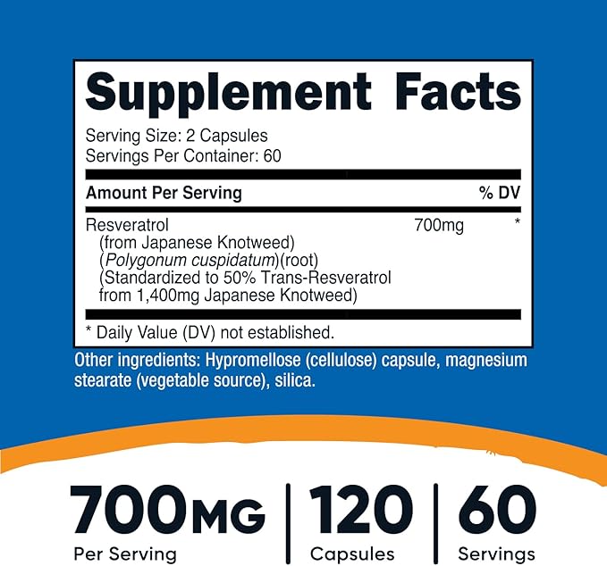 Nutricost Resveratrol 700mg; 120 Vegetable Capsules - 50% Trans-Resveratrol (3 Bottles)