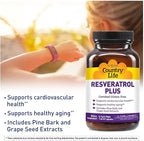 Country Life Resveratrol Plus 1000mg - Organic Antioxidant Supplement with Pine Bark & Grape Seed Extracts - Vegan, Gluten-Free, Non-GMO