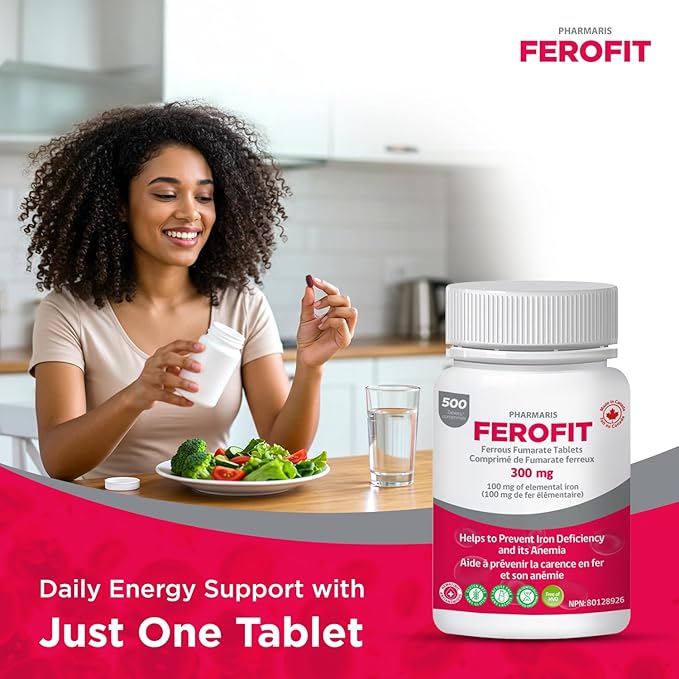 Ferofit - Ferrous Fumarate 300mg (100mg Elemental Iron), Prevents Anemia Due to Deficiency, Iron Supplement for Women & Men, 500 Tablets