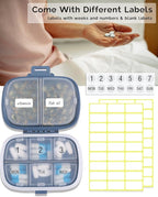 8 Compartments Travel Pill Organizer Box Moisture Proof Small Pill Case for Pocket Purse Daily Pill Holder Container for Medicine Vitamin (Dark Blue & Yellow, 2 Pack)