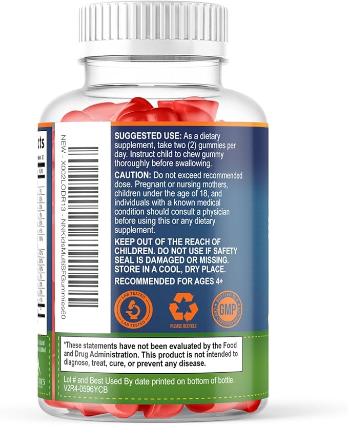 Kids Multivitamin Gummies - Sugar Free - Tasty Orange Flavor Gummy - Daily Immune Support with 100% Vitamin B12 - Essential Vitamins A, C, D3, E, B6, & Zinc Kid's Multivitamin - Non-GMO - 60 Gummies
