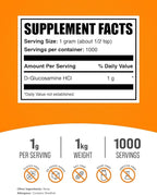 BulkSupplements.com Glucosamine HCl Powder - Glucosamine Supplement, Joint Support Supplement - Gluten Free, 1g per Serving, 1kg (2.2 lbs) (Pack of 1)