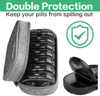 Serfeymi Weekly Travel Pill Organizer 2 Times A Day AM PM Upgraded Black Pill Box 7 Day with Portable Zipper Canvas Pill Case, Medicine Organizer for Pills, Vitamins, Supplements, Fish Oils - Grey 01