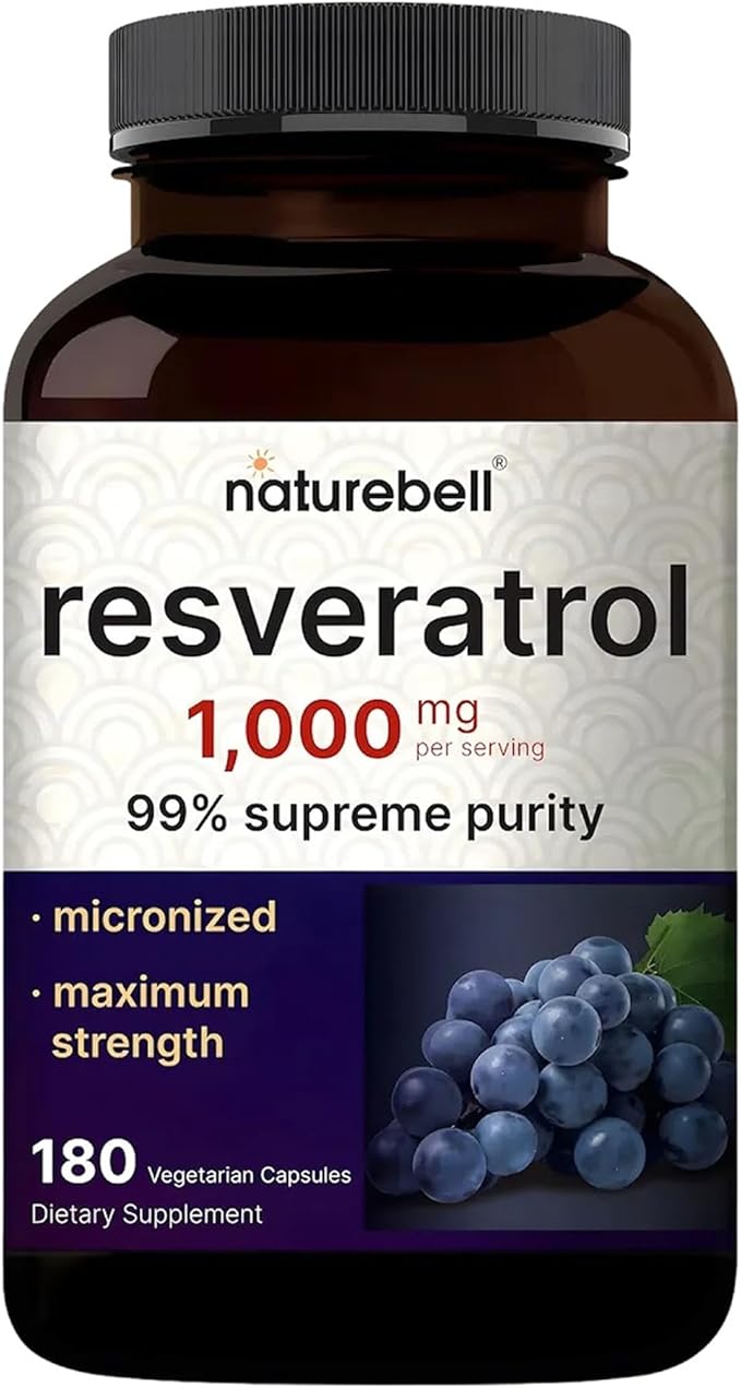 NatureBell Resveratrol - 180 Vegetarian Capsules - 1,000mg Polygonum Cuspidatum Extract - Antioxidant Support - Heart, Brain & Immune Wellness*
