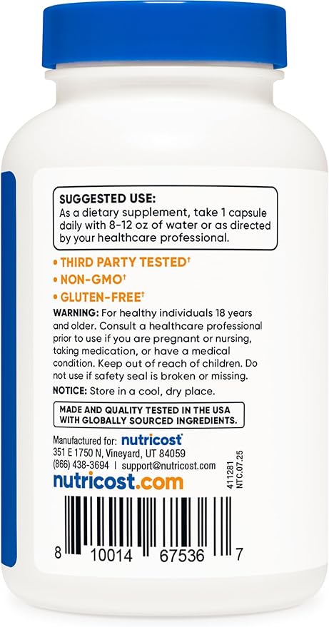 Nutricost N-Acetyl L-Cysteine (NAC) 600mg, 120 Vegetarian Capsules - Non-GMO, Gluten Free, Vegetarian Caps