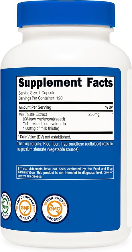 Nutricost Milk Thistle Extract 120 Capsules for 120 Servings Per Bottle - Vegan, Non-GMO and Gluten Free