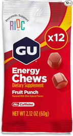GU Energy Chews, Fruit Punch Energy Gummies with Electrolytes, Vegan, Gluten-Free, Kosher, Caffeine Free, and Dairy-Free On-The-Go Energy for Any Workout, 12 Bags (24 Servings Total)