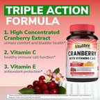 Vitalibre Cranberry Pills for Women with Vitamin C & E, Once Daily, Vegan, Urinary Tract Health & Kidney Cleanse, 60 Capsules