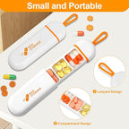 Toplive Travel Pill Organizer, Portable Pill Container Mini Daily Pill Organizer, Small Pill Case Travel Medicine Organizer Pocket Vitamin Supplement Fish Oil Box, White Orange