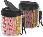 Hionxmga Pill Dispenser with 7 Large Compartments, Pill Bottle Organizer for Travel, Supplement Organizer with Anti-Mixing Design, BPA-Free Pill Container with 20 Pcs Labels, Black 2pcs