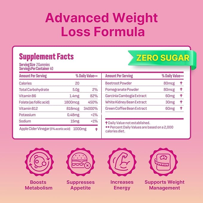 Keto Acv Gummies for Advanced Weight Loss: Apple Cider Vinegar Gummies with Vitamins to Support Digestion, Metabolism, & Immune Health - Sugar Free 80 ct