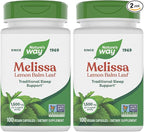 Nature's Way Melissa Lemon Balm Leaf, Traditional Sleep Support*, Melatonin Free, 1500 mg per 3-Capsule Serving, Non-GMO Project Verified, 100 Vegan Capsules (Packaging May Vary), (Pack of 2)