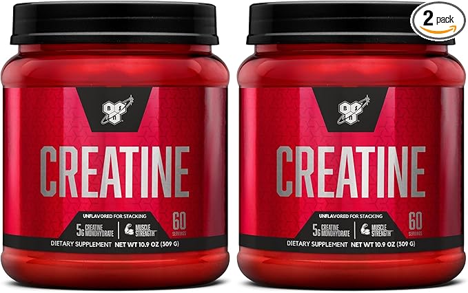 BSN Micronized Creatine Monohydrate Powder, Unflavored Creatine Powder, Micronized, Supports Muscle Building, Supports Muscle Strength, Gym Supplement, 5g per Serving, 5000mg per Servings, 60 Servings