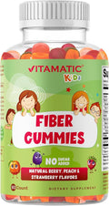 Vitamatic Kids Prebiotic Fiber Gummies – Extra Strength 4g Fiber – Zero Sugar Added – 60 Pectin-Based Gummies – Digestive Health & Regularity Support