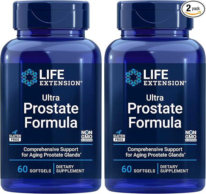 Life Extension Ultra Prostate Formula, Saw Palmetto for Men, pygeum, stinging Nettle Root, lycopene, Prostate Health, Urination Flow, PSA, Non-GMO, Gluten-Free, 60 softgels (Pack of 2)