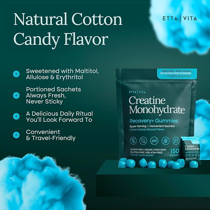 Sugar-Free Creatine Monohydrate Gummies (5g Per Packet) - Potent Creatine Gummies for Men & Women, Supplement for Muscle Support, Cognitive Function - Non-GMO, Gluten-Free, Mucuna Pruriens
