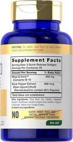 Carlyle CoQ10 600 mg Softgels | 60 Count | Mega Q-Sorb Coenzyme Q-10 | with Black Pepper Extract | Non-GMO & Gluten Free Supplement