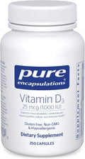 Pure Encapsulations Vitamin D3 25 mcg (1,000 IU) - Supplement to Support Bone, Joint, Breast, Heart, Colon & Immune Health* - with Premium Vitamin D - 250 Capsules