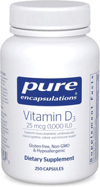Pure Encapsulations Vitamin D3 25 mcg (1,000 IU) - Supplement to Support Bone, Joint, Breast, Heart, Colon & Immune Health* - with Premium Vitamin D - 250 Capsules