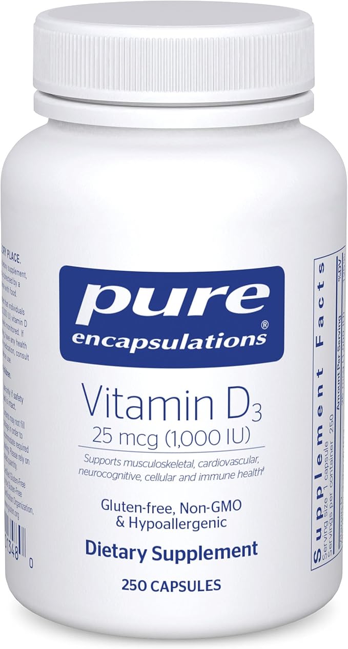 Pure Encapsulations Vitamin D3 25 mcg (1,000 IU) - Supplement to Support Bone, Joint, Breast, Heart, Colon & Immune Health* - with Premium Vitamin D - 250 Capsules
