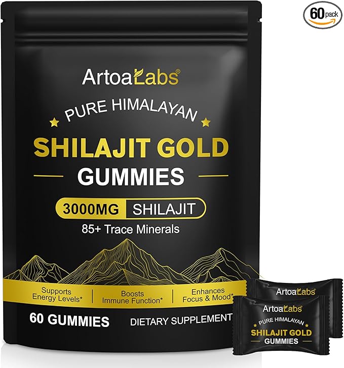Shilajit Gummies for Men & Women, Pure Himalayan Shilajit Gold Gummies Rich in Ashwagandha, Gokshura with 85+ Trace Minerals, Authentic Flavor, 100% Natural - 60 Gummies