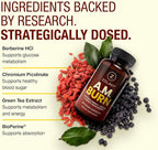 A.M. Burn GLP-1 Supplement Weight Loss Support | Berberine +Picolinate, Green Tea & BioPerine | Developed by Weight Management Experts | Glp1 High Absorption | USA Made, GMP Certified, 60 Caps