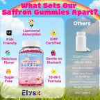 Liposomal Saffron Gummies for Kids and Adults, Pure Saffron Extract Supplements with Holy Basil, Rosemary, Magnesium Glycinate, L-Theanine, Stress Relief & Focus Support, Sugar Free, 60 Ct