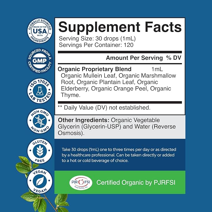 Organic Mullein Drops for Lungs - Lung Detox & Cleanse with Marshmallow Root Extract & Plantain Leaf for Respiratory Lung Health - Mullein Leaf Tincture Drops for Breathing Support - 4 Fl Oz (2 Pack)