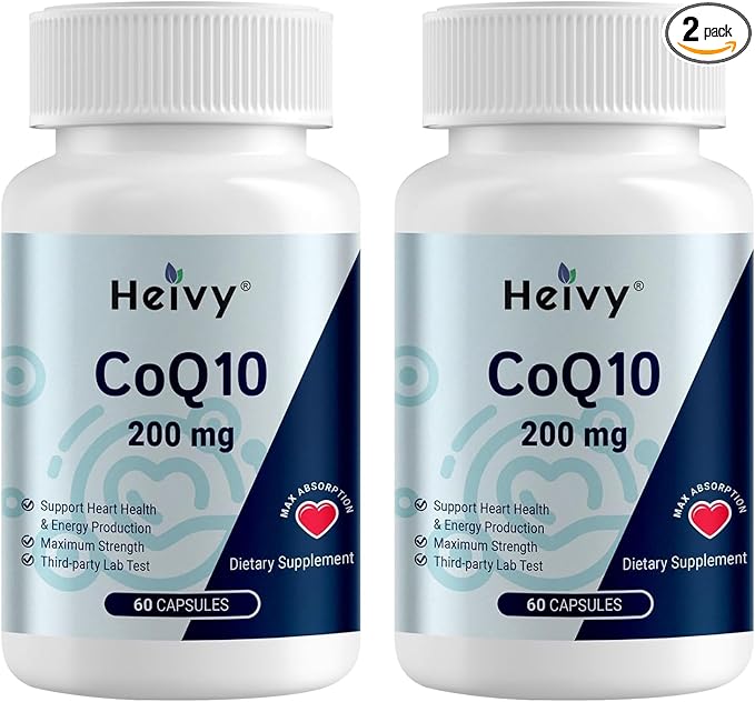 Heivy CoQ10 200mg Per Serving, 99% Purity High Absorption Coenzyme Q10 as Ubiquinone, Support Heart Health, Antioxidants & Energy Supplements, Made in USA, 120 Day Supply, 120 Capsules