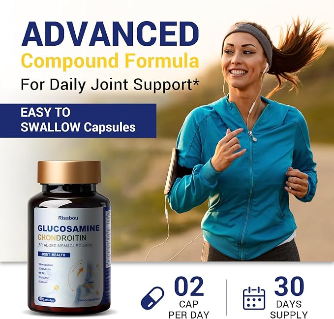 120 Capsules Glucosamine Chondroitin with Methylsulfonylmethane (MSM), Joint Support Supplement for Women & Men, Non-GMO