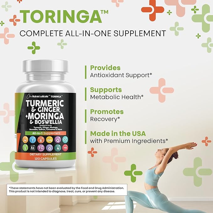 Turmeric Moringa Supplement | Ginger Boswellia Saffron - Supplement for Women and Men with Ceylon Cinnamon, Tart Cherry, Quercetin Garlic Nettle Holy Basil - 3Pack