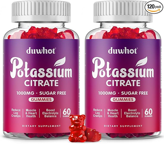 duwhot Potassium Citrate 1000mg Gummies, Potassium Supplement for Adults Women & Men, Support Leg Cramps & Muscle Health, 120 Chewables
