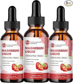(3 Pack) Magnesium Glycinate Liquid Drops, High Absorption Magnesium Liquid with Bromelain, Vitamin B6 C D, Magnesium Supplement for Kids and Adults, Night & Muscle Support, Strawberry Flavor