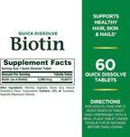 Nature's Bounty Biotin, Supports Metabolism for Cellular Energy and Healthy Hair, Skin, and Nails, 5000 mcg, 60 Quick Dissolve Tablets, (Pack of 2)