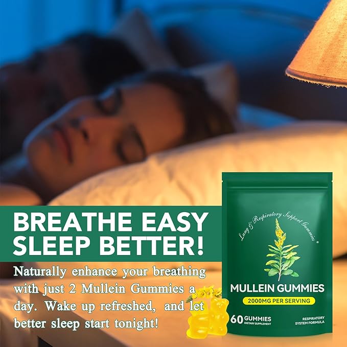 Mullein Gummies for Lungs, Mullein Extract for Smokers - Support Lung & Respiratory Health, Soothes Throat Irritation, Boost Immune - Mullein Leaf Extract for Lungs, Breathe Easier (a)