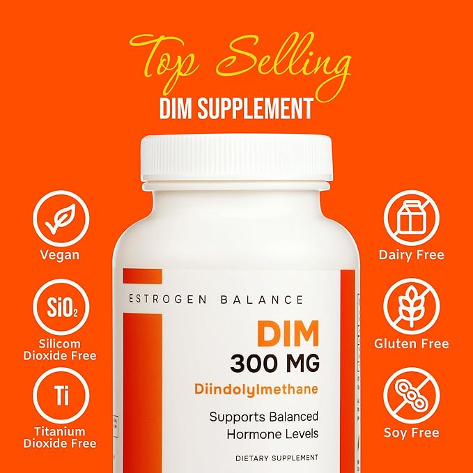 DIM Estrogen Supplement for Women - Hormone Balance & Harmony Support for Menopause, PCOS & Hormonal Acne with Antioxidant Properties - 300 Mg, 60 Count (Pack of 1)