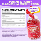 Magnesium Citrate Gummies 600mg for Women Men, High Absorption Magnesium Supplement Gummies for Calm, Relaxation, Muscle Health, Vegan, Strawberry Flavor, 60 Count