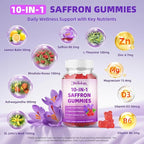 Saffron Supplement Gummies for Kids & Adults Supports Antioxidant Function with Ashwagandha, L-Theanine, Rhodiola Rosea, Lemon Balm, Vitamin D3, B6, Magnesium & Zinc – Raspberry Flavor, 120 Count