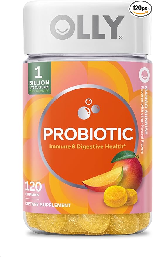 OLLY Probiotic Gummy, Immune and Digestive Support, 1 Billion CFUs, Chewable Probiotic Supplement, Mango, 60 Day Supply - 120 Count