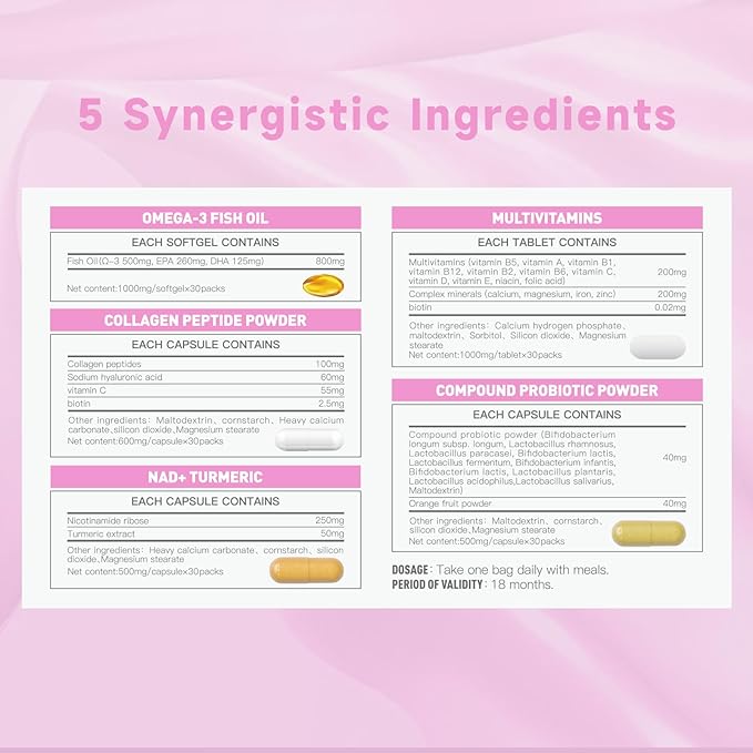 Natener 6 in 1 Women Vaginal Probiotics, 80B CFU Lactobacillus + 800mg Omega-3 + 250mg NAD+ + 179.5mg Vitamin C Promote Healthy Vaginal Odor & Vaginal Flora