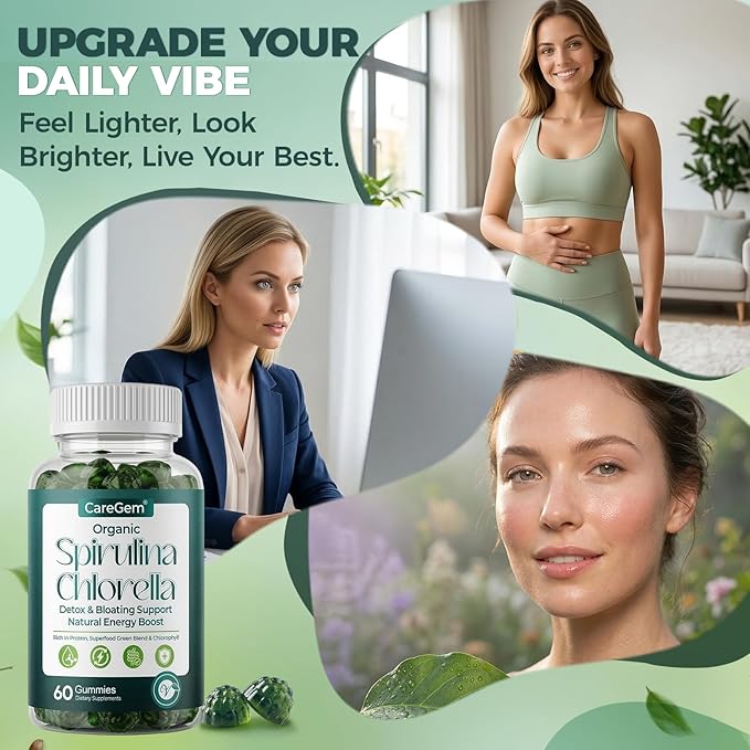 38-in-1 Super Greens Gummies with Sea Moss, Spirulina, Chlorella - Bloating Relief & Gut Health - 100% DV Vitamin A, B12, Iron, Magnesium - Energy & Immunity, Vegan, Green Apple, 60 Cts