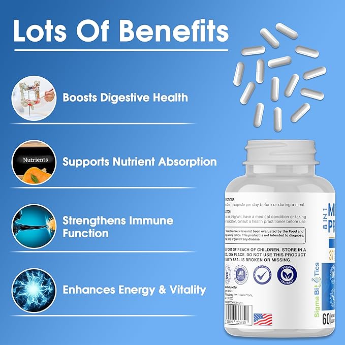 Probiotics for Men - 150 Billion CFU Acidophilus Capsules with Prebiotics & Postbiotics - Supports Gut Microbiome, Colon & Immune Health - 37 Strains with Digestive Enzymes - 60 Vegan Capsules
