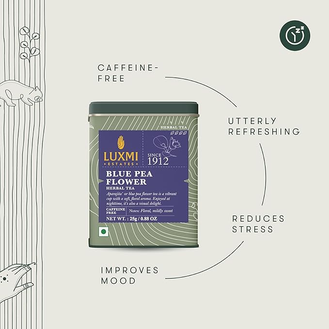 Luxmi Estates Blue Pea Flower Herbal Infusion 25 gm Tin, 0.88 Oz | 25 Cups | Rich in Natural Antioxidants