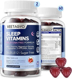 VEETAGYO Melatonin Free 5-HTP GABA Supplement Gummies for Adults & Kids 12+ with L-Theanine, Magnesium Glycinate, L-Tryptophan, Apigenin - Sugar Free, Strawberry Flavor, Vegan, 120 Count